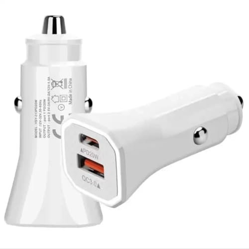 Car Charger, USB C Car Charger 20W PD3.0 5A Fast Charge Cigarette Lighter USB Charger, Metal USB Car Charger Adapter for iPhone 15 14 13 12 Pro Max Samsung etc (White)
