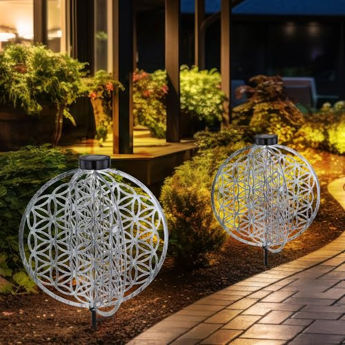 GLOBO Solarlampe orientalische Dekoleuchte Gartenlampe Lebensblume Solar Solarleuchte für Außen, Metall, Erdspieß, 1x LED, LxBxH 40x40x51 cm, 2er Set