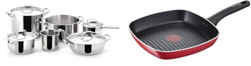 Lagostina Sfiziosa Set di Pentole Induzione, Gas e Forno in Acciaio Inox 18/10, 10 Pezzi & Grill Antiaderente in Alluminio 26x26 cm, Induzione, Gas e Forno