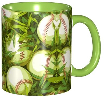 YYHWHJDE ColorName Keramikbecher, zweifarbig, geeignet für Cappuccino, Latte, Müsli, Joghurt, Milch, heiße oder kalte Getränke, Mikrowellen, Ofen, Gras, Baseball, Softball-Druck
