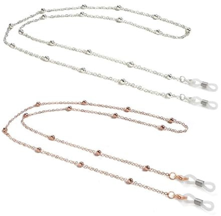 ZMREN 2 Stück Metall Brillenkette, Brillenhalter Riemen, RutschfesteAnti Lost Brillenkette Damen, Brillenband für Sonnenbrille Lesebrille Sportbrillen