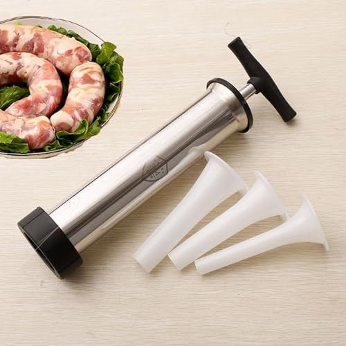 Refein Sausage Stuffer, Manual Sausage Maker Machine, Food Grade Household Meat Stuffing Filler with 3 Option Size Filling Nozzles for Kitchen