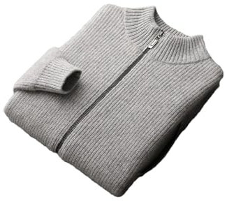 Herren Kaschmir-Reißverschluss, Strickjacke, Pullover, dicke Jacken, Hemd, Winter, lockerer Pullover, lässiger Strickmantel, Tops, hellgrau, M
