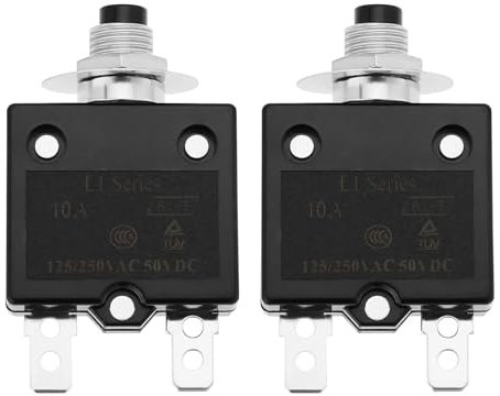 YINETTECH 2 Lot Disjoncteurs à Bouton-poussoir 10A 125-250V AC 50V DC Protecteur de Surcharge Thermique Série L1 Disjoncteur Thermique à Réinitialisation Manuelle