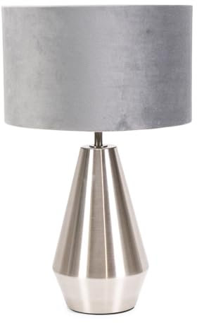 ValueLights | Silver Metal Touch Dimmer Table Lamp with Grey Velvet Shade | Home Décor, Bedside & Desk Lamp | Includes Bulb