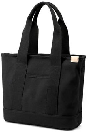 Aucuu Damen Canvas Umhängetasche, Canvas Tote Bag mit Reißverschluss, Schwarz, 32 x 14 x 29 cm, für Alltag, Schule, Einkaufen, Arbeit, Reisen