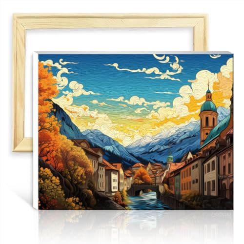 LiHEQING Ölgemälde-Set auf Leinwand, goldene Dächer, Innsbruck, Malen nach Zahlen, Basteln, Kunstwerk für Erwachsene und Kinder, Malen nach Zahlen, ohne Rahmen (40 x 50 cm)