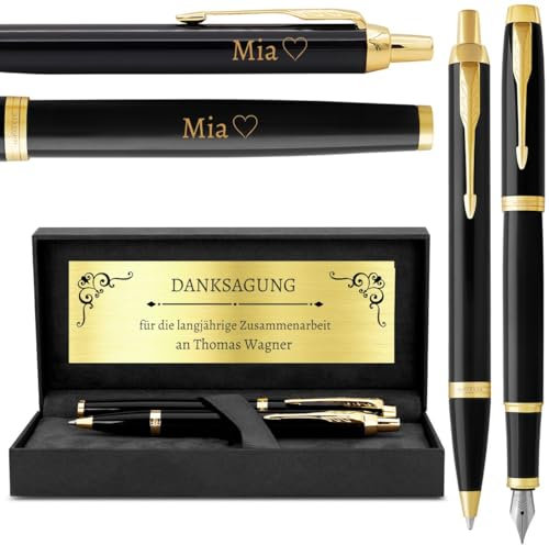 egraw Exklusives Schreibset: Füllfederhalter, Kugelschreiber, personalisierbar durch Gravur, elegantes Etui