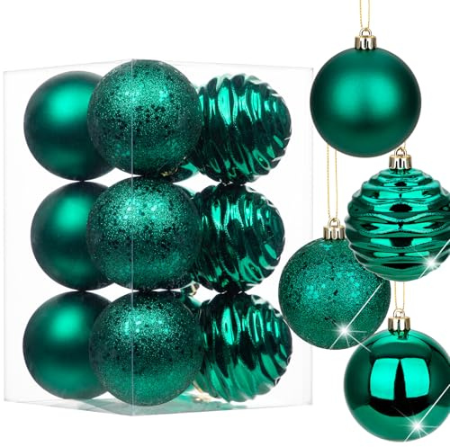 12er-Set 8cm Christbaumkugeln Set Weihnachtsbaumkugeln Kunststoff Weihnachtsbaumschmuck mit Aufhängeöse Weihnachtsbaumschmuck für Hochzeit, Feiertage, Party, Weihnachten, Halloween, Heimdekoration