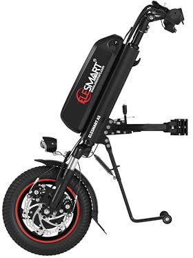 ELESMART A5 Elektrisch Rollstuhl Zuggerät, Elektrischer Handbike-Rollstuhl-Antrieb zur Umrüstung von Manuell auf Elektrisch Rollstühle, 10,4 Ah, 36V 500W, Seitenanschluss, Schwarz
