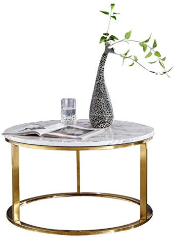 Snowflyk Marmor-Couchtisch, kreativer runder Beistelltisch aus Edelstahl, ideal für Hotel/Wohnzimmer/Büro/zeitgenössisch A (80 x 40 cm)