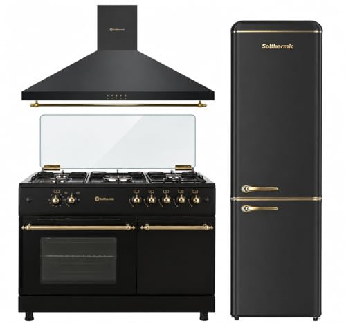 SOLTHERMIC 3 EN 1 COCINA PORTAMBONA NEGRA RUSTICA + CAMPANA DECORATIVA 90 CM + FCR188N 1,88 CM alto x 55 de ancho de 270 litros CAPACIDAD