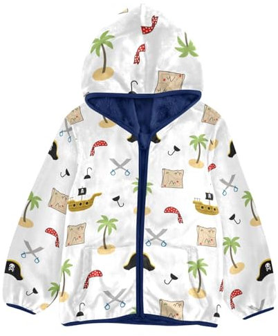 LI ZHI XIN Manteau à capuche pour enfants - Automne et hiver - Chaud - Manches longues - Fermeture éclair - Coupe-vent - Avec deux poches - Pour 3 à 10 ans - Motif bateau pirate et cocotier