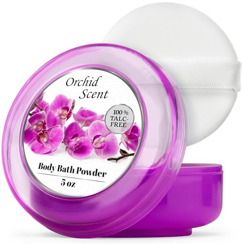 R-NEU Polvere per il corpo da donna con piumino, 100% senza talco, profumata all'orchidea, per spolverare dopo il bagno, pelle morbida, extra large, 1 confezione