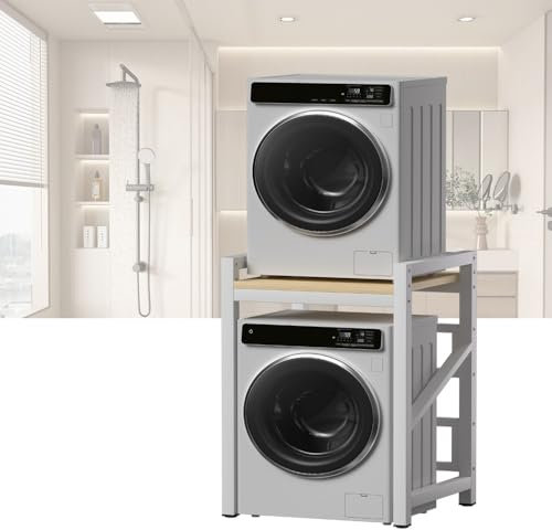 WPPTNSFY Kit de Superposition Lave Linge Seche Linge, Meuble de Rangement pour Machine à Laver à Tambour, Réglable en Hauteur, Capacité Charge 300 kg, pour Salle de Bain 73X63X105 CM