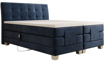 Luxusbetten24 Boxspringbett Amara Samt 160x200 elektrisch verstellbar | Bezug: Samt | Farbe: Blau | Härtegrad: H3 (70-100kg)