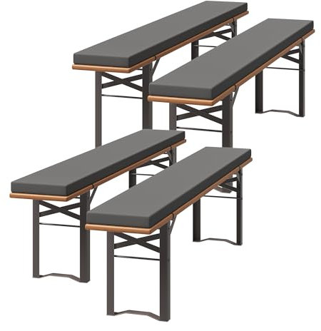UDPATIO 4er Set Bierbankauflagen mit Bezug 180 x 25 x 4 cm,XL Waschbare auflagen bierzeltgarnitur für Partyzeltgarnitur(Grau, wasserdicht)