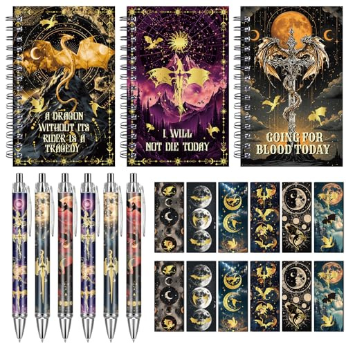 INCOK Fourth-Wingss Dragon Gift Journaling Kit - 21 PCS 4th Wing Bookish Merch Fantasy Bookmarks Notebooks Ballpoint Pen Book Mark for Reading Birthday Gift for Book Lover Reader Fans