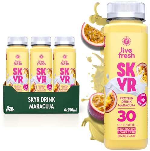 LiveFresh Skyr Drink – Maracuja – 30g Protein + Kollagen – Ohne Zuckerzusatz – Protein Shake Alternative – 6x250ml: Lebensmittel & Getränke