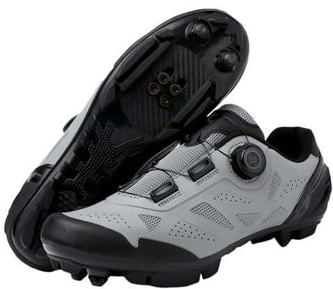 Surwin Fahrradschuhe MTB SPD, Mountainbike Schuhe SPD für Herren Damen EU 36-47 Drehschnalle MTB Schuhe mit Schrauben & Stollen Atmungsaktive Radsportschuhe Mountainbikeschuh (Grau E,47)