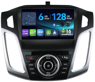 [6G+128G,Octa-Core] - MSD Autoradio für Ford Focus (2012-2017) | Android 16 GPS Navi Radio | CarPlay Android Auto Lenkradsteuerung Dual-Band WiFi DSP DAB | Rückfahrkamera MIC | 2 Din 9 Zoll