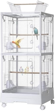 GarveeHome Small Bird Cage with Wheels, 40 Inch Parakeet Cage with Top Stand, 3 in 1 Bird Carrier for Parakeets, Canaries, Lovebirds, Small Quaker, Cockatiels, Budgie, Green Cheek,Conure
