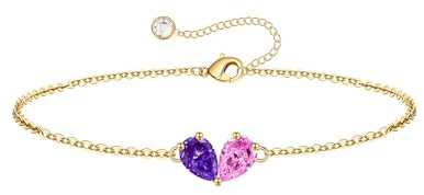 Turandoss 2 Geburtsstein Armband Damen Gold - 14K Vergoldet Armband mit Geburtsstein, Geburtstagsgeschenk für Mädchen Frauen Mutter Freundin Jubiläum Geschenke Schmuck
