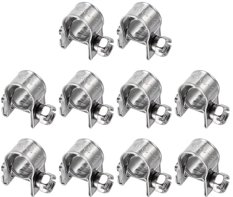 sourcing map 10pcs Fuel Injection Hose Clamp 8-10mm Adjustable 304 Stainless Steel Mini Gas Line Hose Clamp for Automotive Agriculture Plumbing Diesel Petrol Pipe