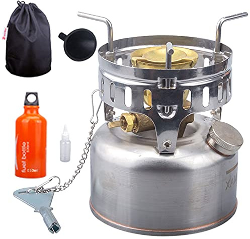 PVYGDXYI Mini fornello da campeggio a benzina portatile per cucinare all'aperto, ultraleggero, stufe a benzina con borsa per il trasporto