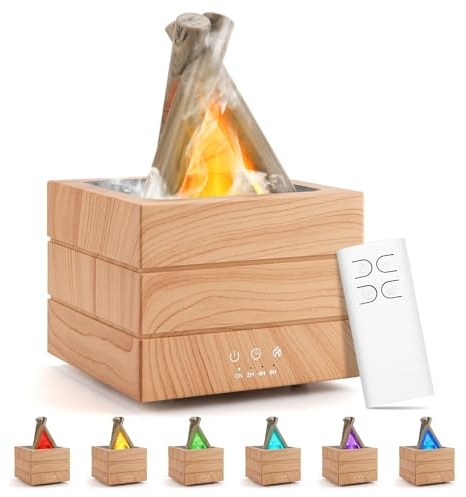 Essential Oil Diffuser, Bonfire Aromatherapy Diffuser, 280ML Campfire Flame Fire Diffuser for Home with 7 Colour LED Lights, Timer, Mist Humidifiers, Aromatherapy Gifts for Women (Wooden Grain)