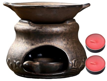 Brenner aus Keramik für ätherische Öle der Aromatherapie – sicherer Multifunktions-Öldiffusor aus Keramik mit 2 Kerzen | Multifunktionaler Brenner für Wachs und Weihrauch – für zu Hause, Bure