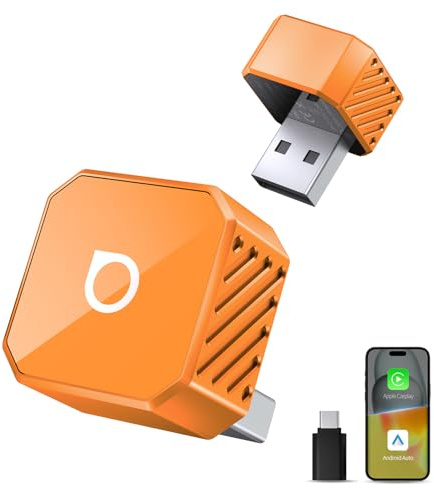 OTTOCAST Mini Pot 2026 Upgraded, 2-in-1 CarPlay & Android Auto Wireless Adapter für iOS 10+/Android 11+, Plug & Play, USB/Typ-C, OTA-Upgrade, Konvertiert Kabelgebunden zu Kabellos um, Orange