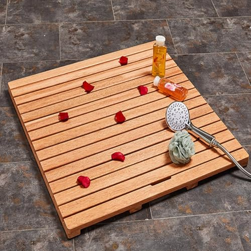 Plataforma Ducha, Antideslizante Alfombra en Madera, Grosor 3,7 CM, Alfombra para Plato de Ducha Resistente Humedad - Accesorios Baño Madera para Interiores y Exteriores(Natural,70 x 120 cm)