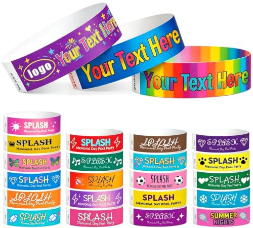 Bracelets Papier Personnalisés | 100 à 5000 pcs, cliparts, textes et logos | 19*250 mm Bracelets d’identification pour concerts, festivals, événements d’entreprise, contrôle d’accès et entrées VIP
