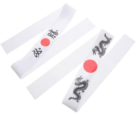 PERSELOSO 2 Stück Japanische Stirnbänder aus Polyester mit Weichem Material und Multifunktionaler Nutzung für Küche und Alltag im Stilvollen Samurai Cosplay Design