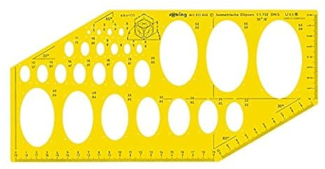 rOtring S0238021 Ellipsen Isometrisch, Achsenverhältnis - 1:1, 732 / 35° 16' mit Tuschenoppen, gelbtransparent