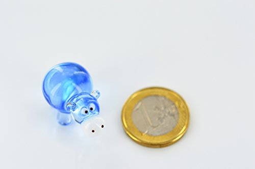 Flusspferd Mini Blau - Miniatur Figur aus Glas blaues Nilpferd Hellblau - Hippo Glasfigur Setzkasten Vitrine Deko