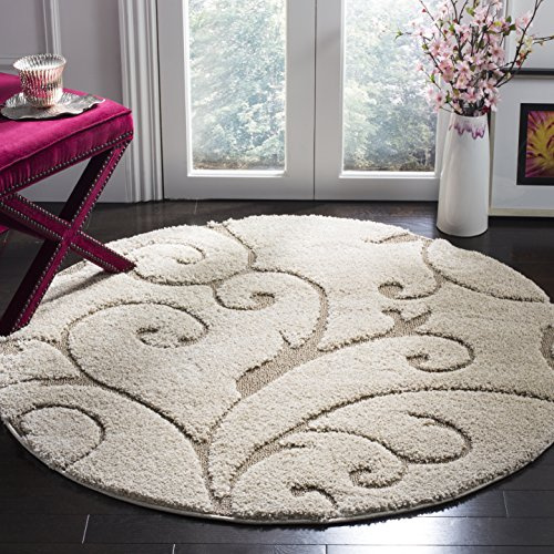 Safavieh Zottelig Teppich für Wohnzimmer, Esszimmer, Schlafzimmer - Florida Shag Collection, Hoher Flor, Creme und Beige, 120 X 120 cm