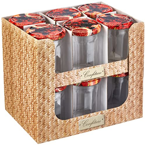 BSCA 518506 Set de 12 Confituriers/Couvercle Décore Verre 385 ml