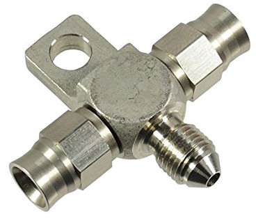 Autobahn88 Raccord d'extrémité de tuyau de frein en acier inoxydable - AN3 JIC3 3/8 - 24UNF femelle x 2 et mâle x 1 raccord en T - avec support de patte de localisation