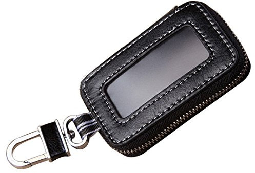 Esdrem Funda de piel unisex para llaves de coche, con cadena, cremallera y ventana transparente Black 2
