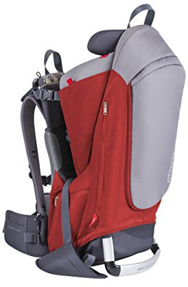 phil&teds Escape Child Carrier Frame Backpack, Red – Height Adjustable Body-Tech Harness - Articulating Dual Core Waist Belt – Includes Hood, Daypack, Change Mat – 30L Storage – 2 Year Guarantee