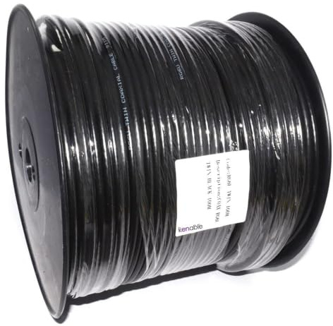 kenable Twin RG6U Coaxial Satellite Freeview Virgin Cable 100m Reel Black [100 metres]