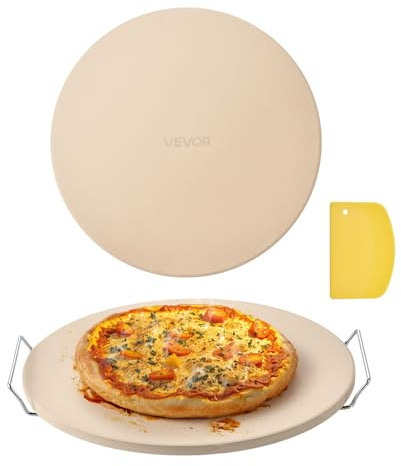 VEVOR Pizza Stone Baking Stone 406 x 406 mm Round Cordierite Pizza Stone Extra Large Stone Plate with Scraper & Stand 17mm Thick Heat Resistant for Kitchen Oven Bread Baking Pizza Baking BBQ