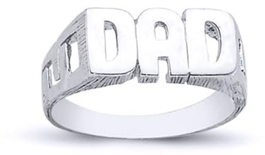 Jewelco London Mens Rhodium Plated Sterling Silver DAD Signet ID Ring 8mm