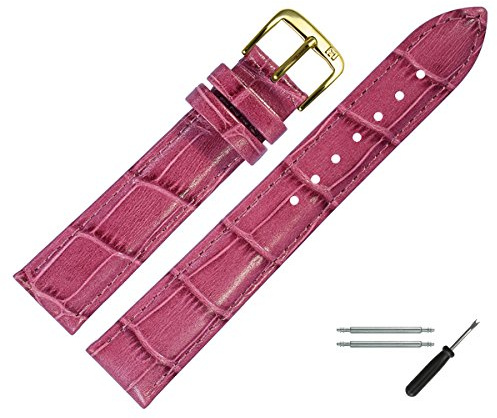 MARBURGER Uhrenarmband 16mm Leder Pink Gold Alligator Prägung Mit Naht - Montage Set 1431644200220