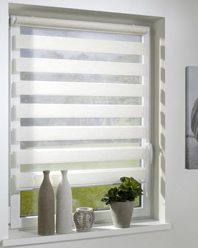 DécoProfi Duo-Doppelrollo ohne Bohren B: 60 cm, L:160 cm Natur/Beige Meliert I Mit Klemmfix/Klemmträger zur Montage I Doppel Rollo innen für Balkontüren und Fenster