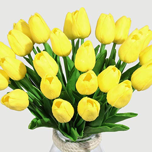 Veryhome Künstliche Blumen Gefälschte Blume Tulpe Latex Material Real Touch für Hochzeitszimmer Home Hotel Party Dekoration und DIY Decor ( Gelb - 10Stück )