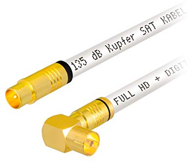 5m HB-DIGITAL HDTV Kupfer Antennenkabel für DVB-C Kabelreceiver IEC Antennenanschluss VERGOLDET 5X geschirmt 135dB Stecker, Buchse um 90° Grad gewinkelt Koaxial Kabel 1080p Full HD UHD Ultra weiß