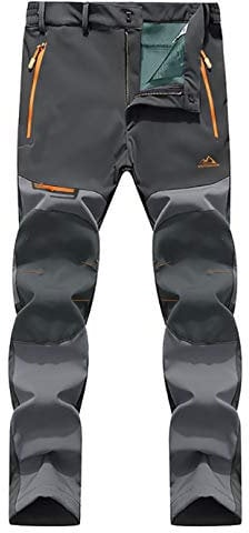 EKLENTSON Winter Pants Men Windproof Climbing Hiking Trousers Fleece Lined Breathable Mountain Trousers Dark Grey